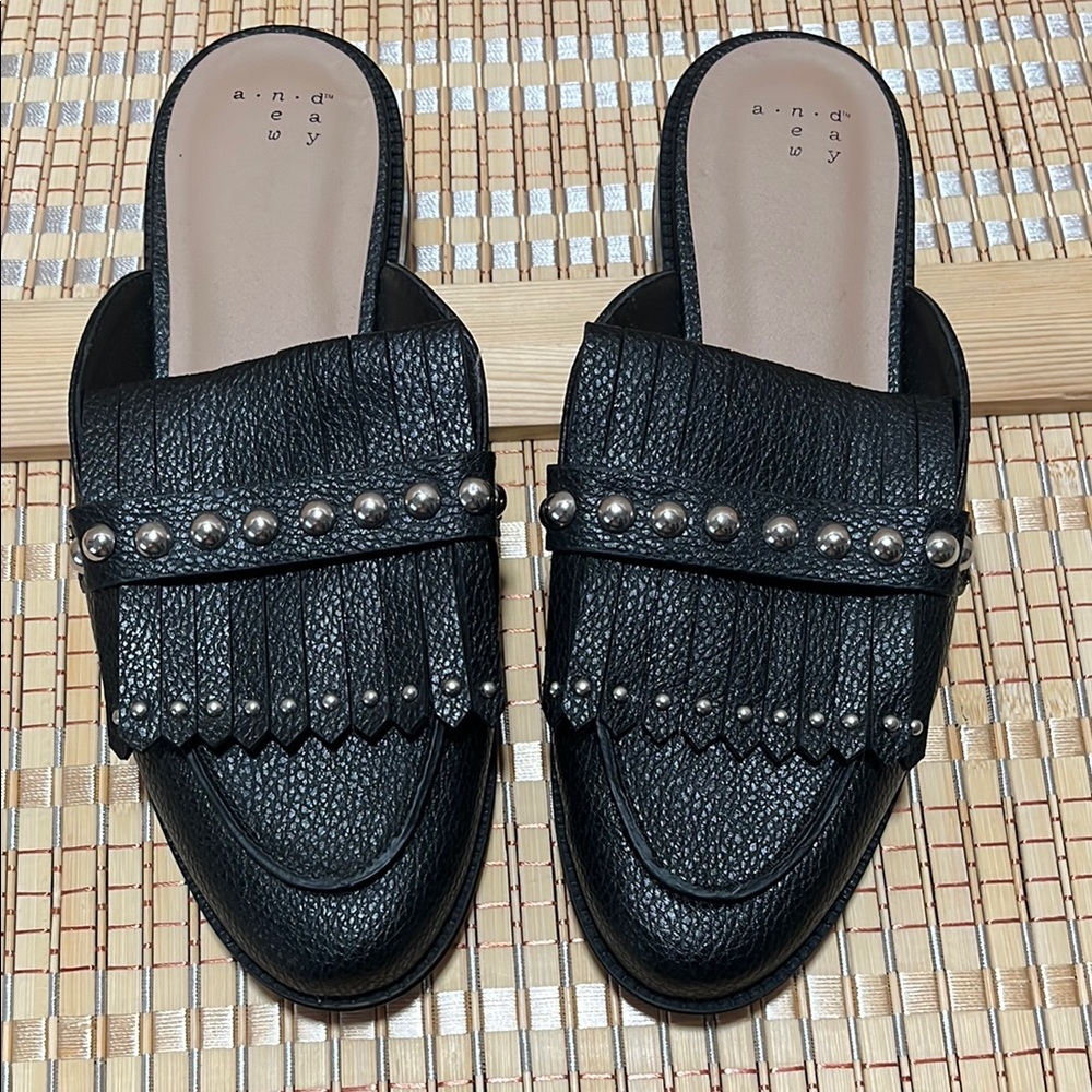 Black Fringe Studded Flats